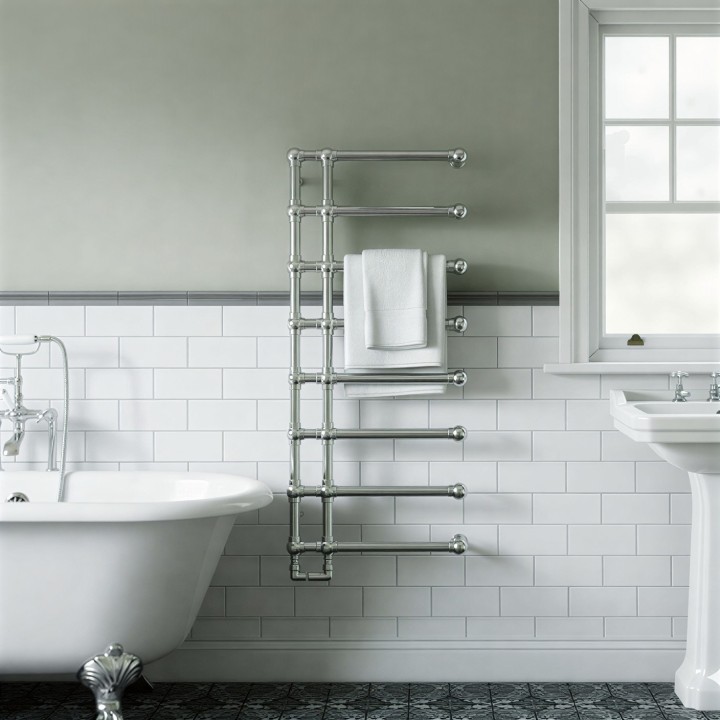 500mm (w) x 1200mm (h) Hampton Chrome Traditional Wall Mounted Towel Rail Radiator