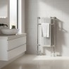 550mm (w) x 1130mm (h) Abbey Chrome & White Traditional Floor Standing Towel Rail Radiator - Insitu