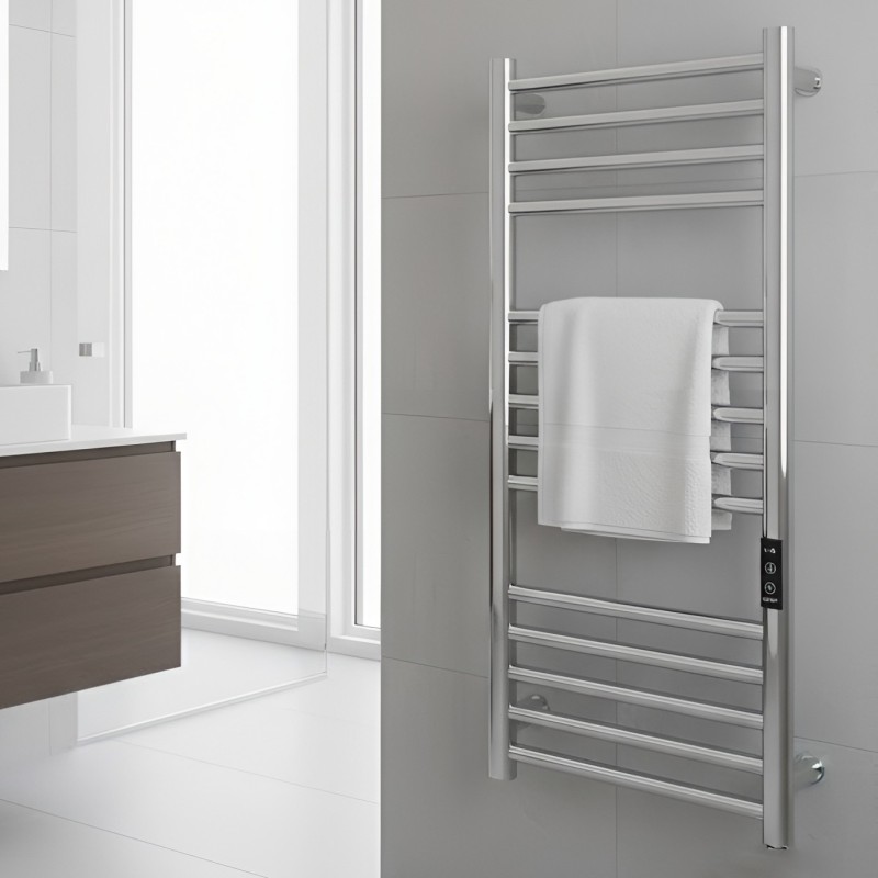 400mm (w) x 800mm (h) Tubo Polished Stainless Steel Dry Electric Towel Rail (In-Built Controller)