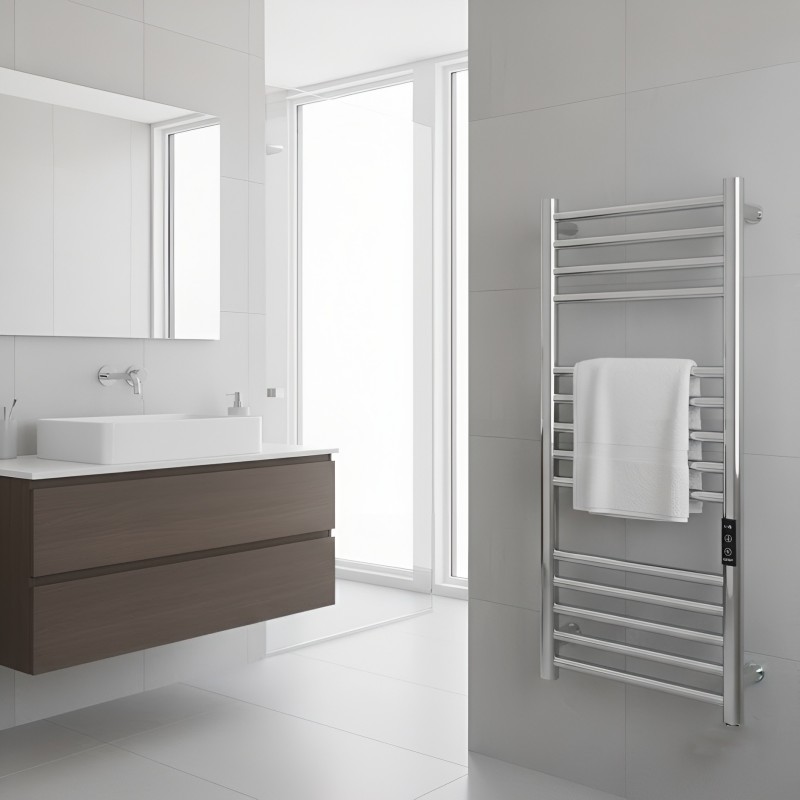 400mm (w) x 800mm (h) Tubo Polished Stainless Steel Dry Electric Towel Rail - closeup
