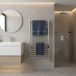 500mm (w) x 900mm (h) Tubo Polished Stainless Steel Dry Electric Towel Rail (In-Built Controller)