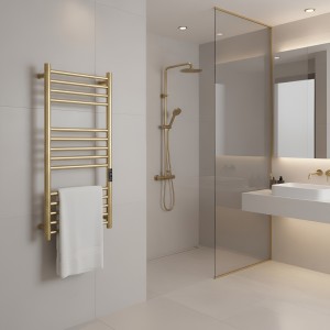 400mm (w) x 800mm (h) Tubo Brushed Brass Stainless Steel Dry Electric Towel Rail (In-Built Controller)
