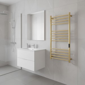 500mm (w) x 900mm (h) Tubo Brushed Brass Stainless Steel Dry Electric Towel Rail (In-Built Controller)