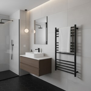 500mm (w) x 900mm (h) Tubo Matt Black Stainless Steel Dry Electric Towel Rail (In-Built Controller)