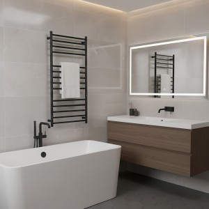 600mm (w) x 1100mm (h) Tubo Matt Black Stainless Steel Dry Electric Towel Rail (In-Built Controller)