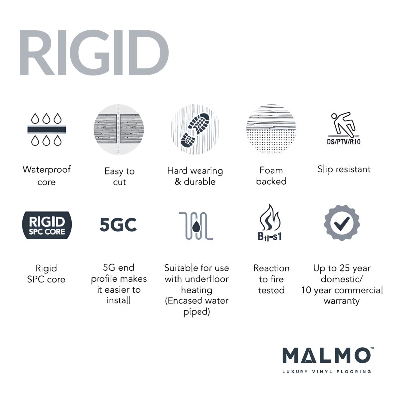 Malmo Brada Chestnut Rigid Senses Luxury Vinyl Flooring - 5G Click - Multi-Width Plank - 1220mm x 180mm