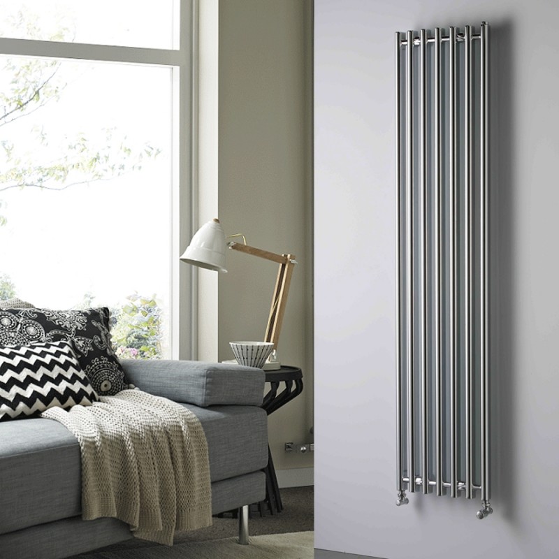 390mm (w) x 1760mm (h) "Titan" Curved Chrome Vertical D-Profile Designer Radiator