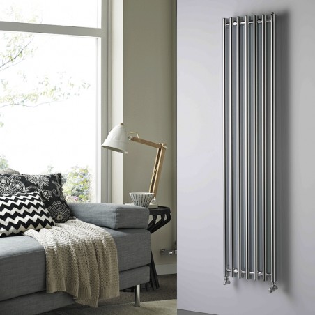 390mm (w) x 1760mm (h) "Titan" Curved Chrome Vertical D-Profile Designer Radiator