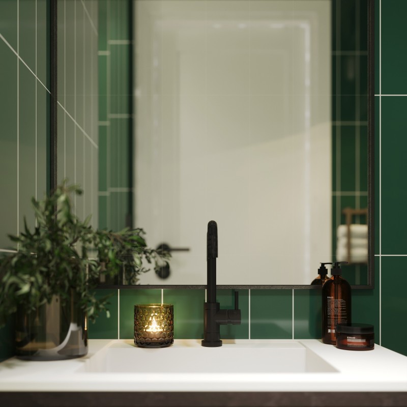 Bottle Green Stacked Subway Brick Urban Tile Effect - Fibo