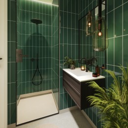 Bottle Green Stacked Subway Brick Urban Tile Effect - Fibo