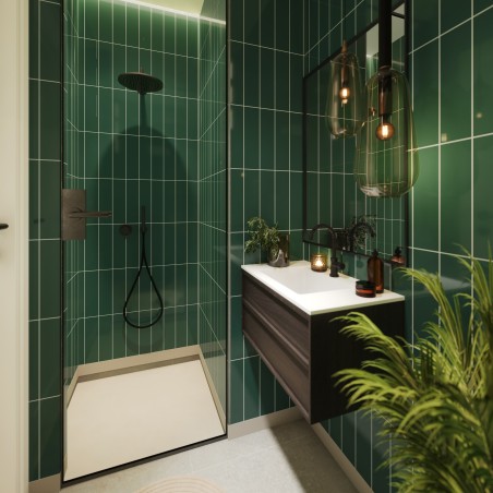 Bottle Green Stacked Subway Brick Urban Tile Effect - Fibo