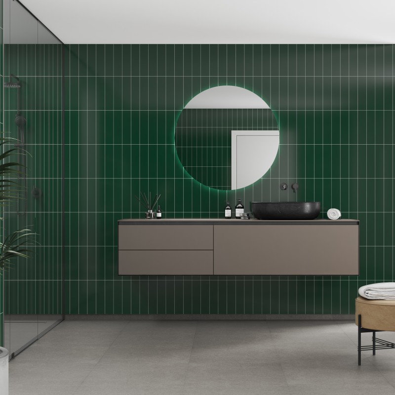 Bottle Green Stacked Subway Brick Urban Tile Effect - Fibo