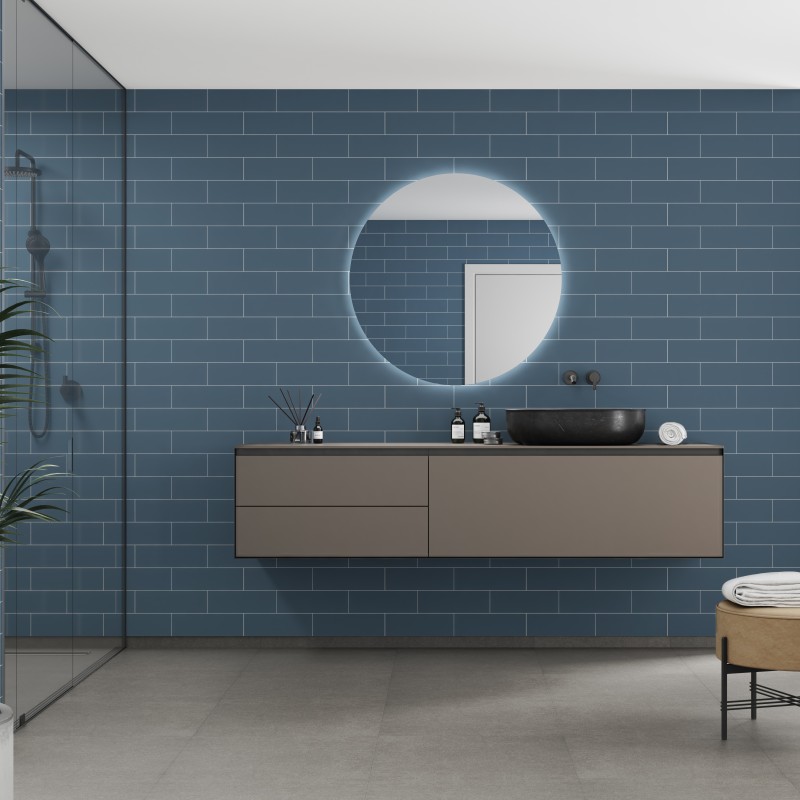 Dusty Blue Metro Brick Urban Tile Effect - Fibo