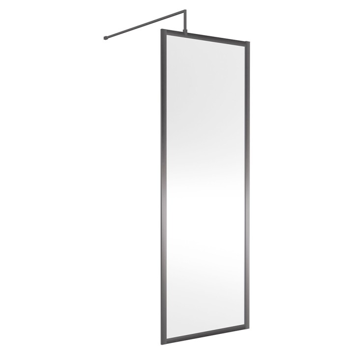 Wall Fixed 8mm Full Outer Framed Wetroom Screens 1850mm(H) - Brushed Pewter (Includes x1 Wall Bracket) - 8 Sizes