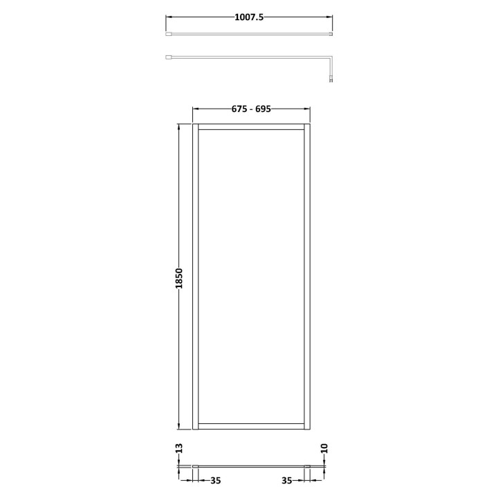 Wall Fixed 8mm Full Outer Framed Wetroom Screens 1850mm(H) - Brushed Pewter (Includes x1 Wall Bracket) - 8 Sizes