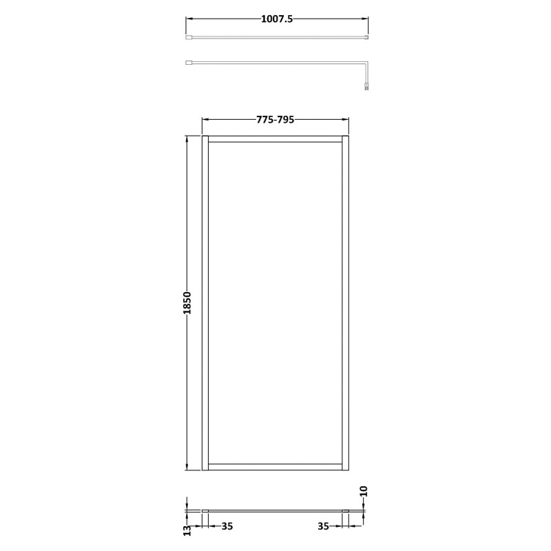 Wall Fixed 8mm Full Outer Framed Wetroom Screens 1850mm(H) - Brushed Pewter (Includes x1 Wall Bracket) - 8 Sizes