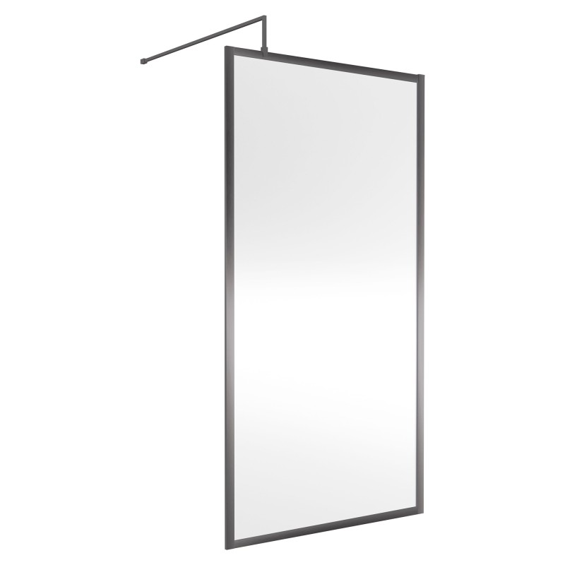 Wall Fixed 8mm Full Outer Framed Wetroom Screens 1850mm(H) - Brushed Pewter (Includes x1 Wall Bracket) - 8 Sizes