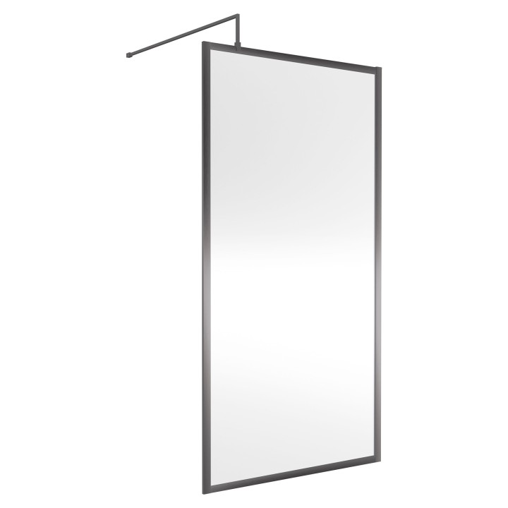 Wall Fixed 8mm Full Outer Framed Wetroom Screens 1850mm(H) - Brushed Pewter (Includes x1 Wall Bracket) - 8 Sizes