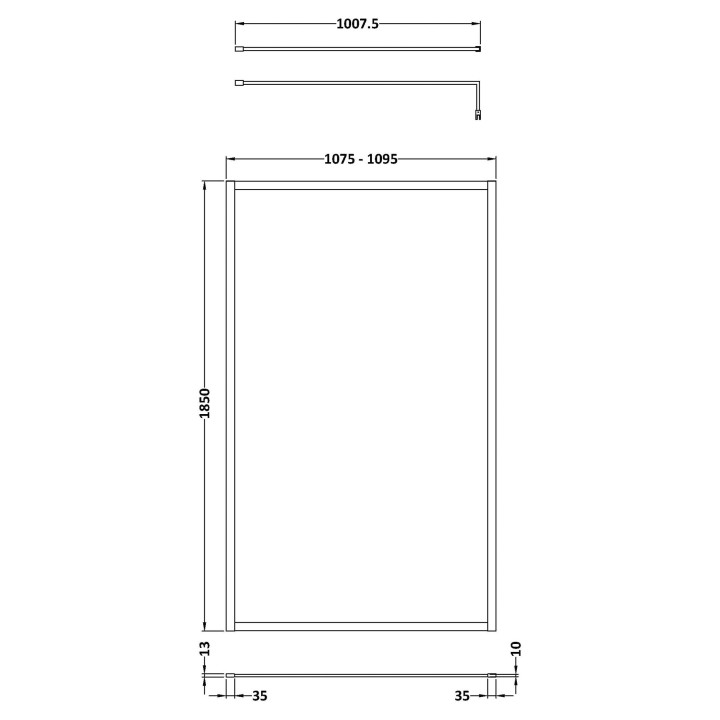 Wall Fixed 8mm Full Outer Framed Wetroom Screens 1850mm(H) - Brushed Pewter (Includes x1 Wall Bracket) - 8 Sizes