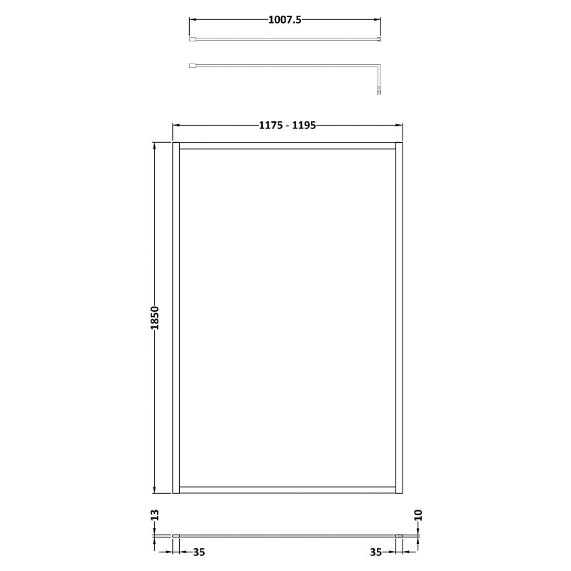 Wall Fixed 8mm Full Outer Framed Wetroom Screens 1850mm(H) - Brushed Pewter (Includes x1 Wall Bracket) - 8 Sizes