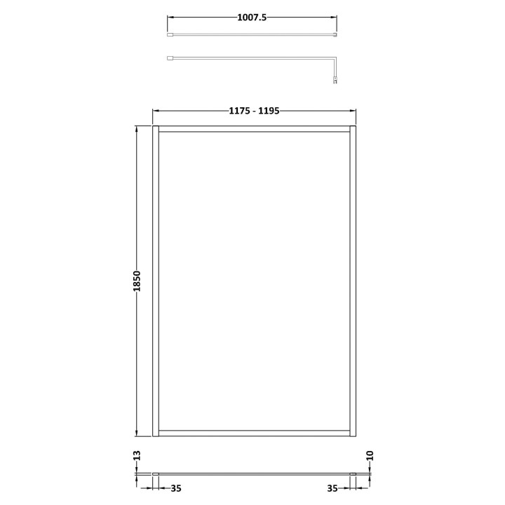 Wall Fixed 8mm Full Outer Framed Wetroom Screens 1850mm(H) - Brushed Pewter (Includes x1 Wall Bracket) - 8 Sizes