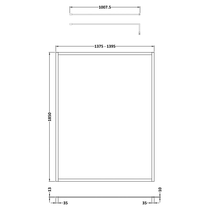 Wall Fixed 8mm Full Outer Framed Wetroom Screens 1850mm(H) - Brushed Pewter (Includes x1 Wall Bracket) - 8 Sizes