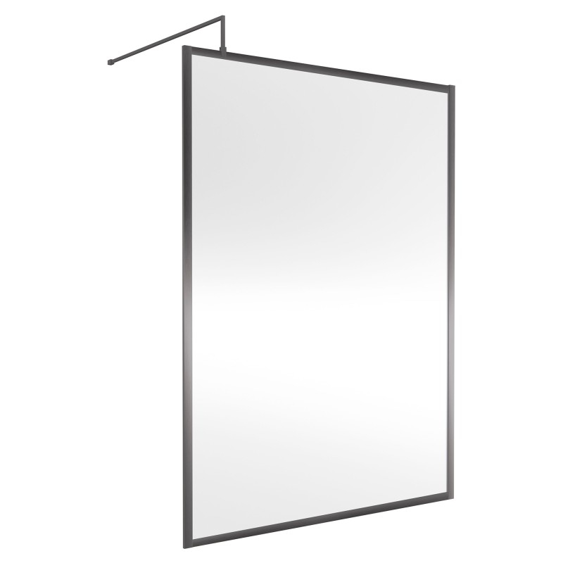 Wall Fixed 8mm Full Outer Framed Wetroom Screens 1850mm(H) - Brushed Pewter (Includes x1 Wall Bracket) - 8 Sizes