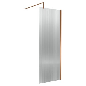 Wall Fixed 8mm Fluted Wetroom Glass Screens 1850mm(H) - Brushed Bronze (Includes x1 Wall Bracket) - 5 Sizes