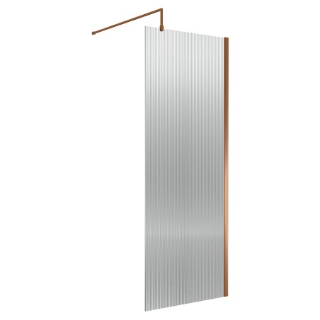 Wall Fixed 8mm Fluted Wetroom Glass Screens 1850mm(H) - Brushed Bronze (Includes x1 Wall Bracket) - 5 Sizes