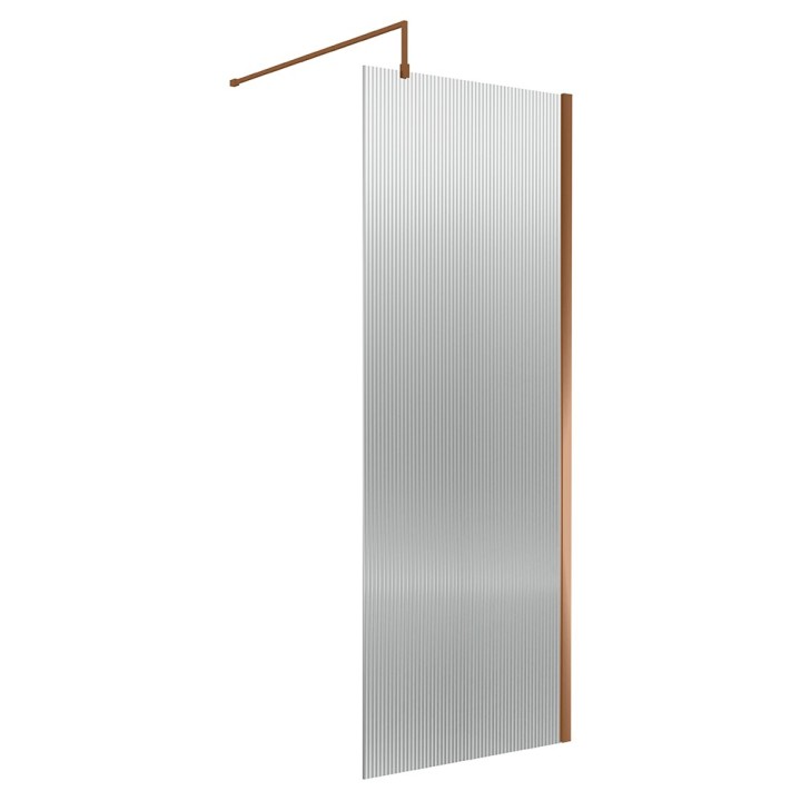 Wall Fixed 8mm Fluted Wetroom Glass Screens 1850mm(H) - Brushed Bronze (Includes x1 Wall Bracket) - 5 Sizes