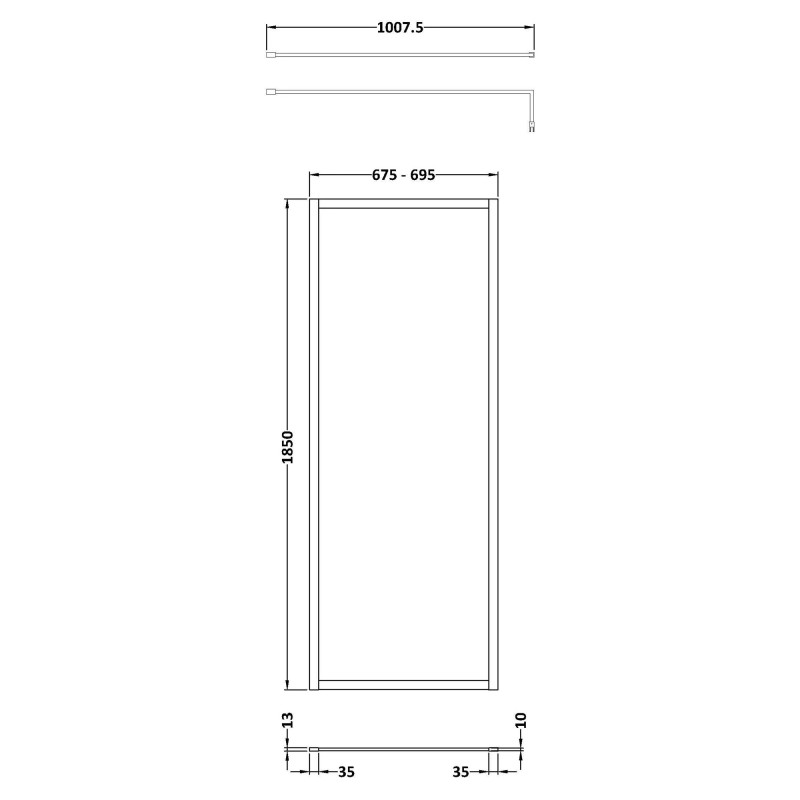 Wall Fixed 8mm Outer Framed Wetroom Screens 1850mm(H) - Brushed Bronze (Includes x1 Wall Bracket) - 8 Sizes