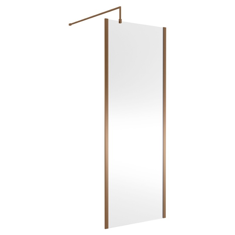 Wall Fixed 8mm Outer Framed Wetroom Screens 1850mm(H) - Brushed Bronze (Includes x1 Wall Bracket) - 8 Sizes