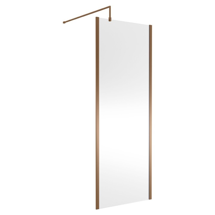 Wall Fixed 8mm Outer Framed Wetroom Screens 1850mm(H) - Brushed Bronze (Includes x1 Wall Bracket) - 8 Sizes
