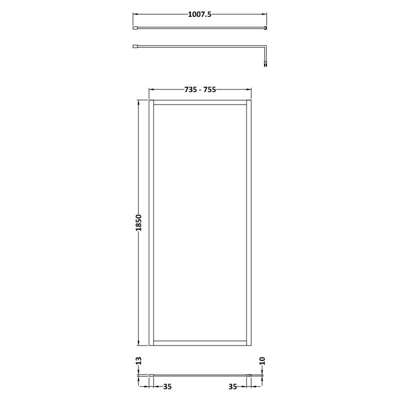 Wall Fixed 8mm Outer Framed Wetroom Screens 1850mm(H) - Brushed Bronze (Includes x1 Wall Bracket) - 8 Sizes