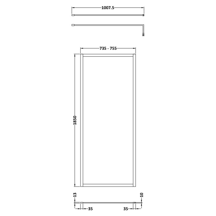 Wall Fixed 8mm Outer Framed Wetroom Screens 1850mm(H) - Brushed Bronze (Includes x1 Wall Bracket) - 8 Sizes