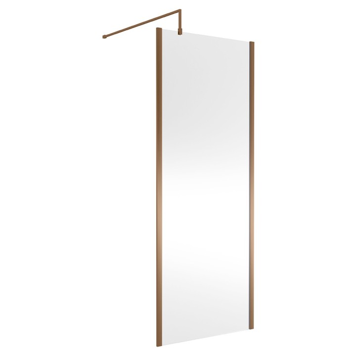 Wall Fixed 8mm Outer Framed Wetroom Screens 1850mm(H) - Brushed Bronze (Includes x1 Wall Bracket) - 8 Sizes