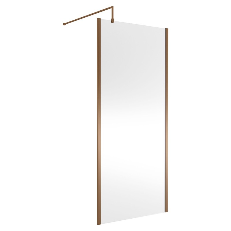 Wall Fixed 8mm Outer Framed Wetroom Screens 1850mm(H) - Brushed Bronze (Includes x1 Wall Bracket) - 8 Sizes