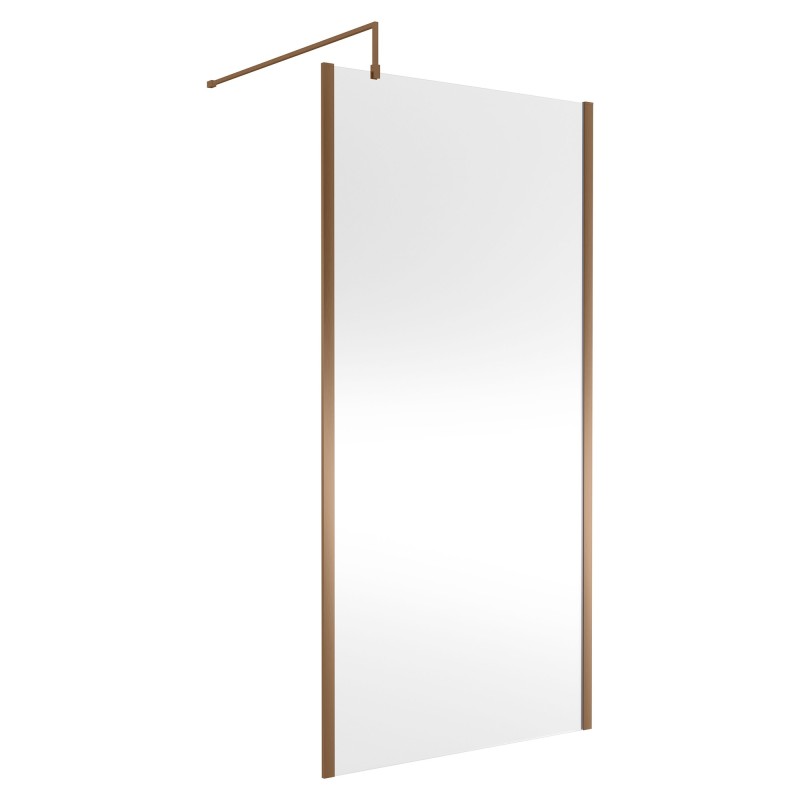 Wall Fixed 8mm Outer Framed Wetroom Screens 1850mm(H) - Brushed Bronze (Includes x1 Wall Bracket) - 8 Sizes