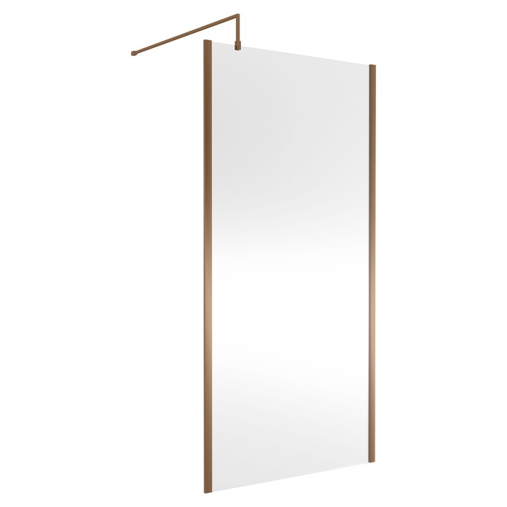 Wall Fixed 8mm Outer Framed Wetroom Screens 1850mm(H) - Brushed Bronze (Includes x1 Wall Bracket) - 8 Sizes