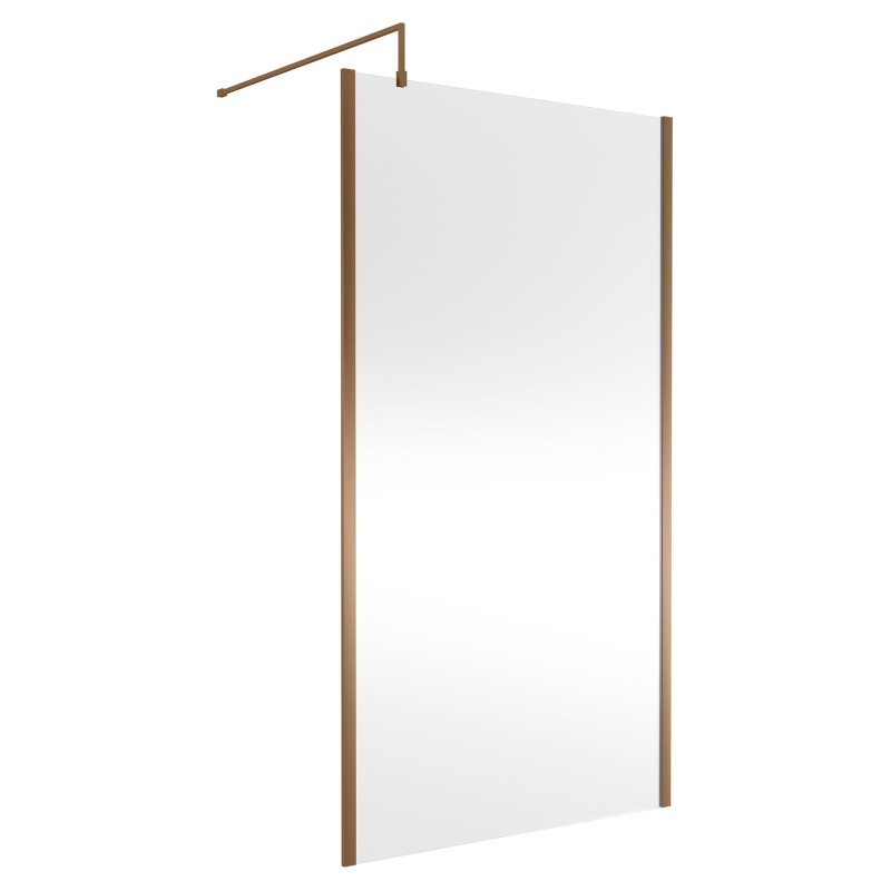 Wall Fixed 8mm Outer Framed Wetroom Screens 1850mm(H) - Brushed Bronze (Includes x1 Wall Bracket) - 8 Sizes