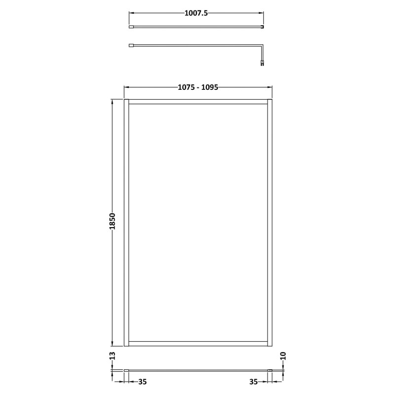 Wall Fixed 8mm Outer Framed Wetroom Screens 1850mm(H) - Brushed Bronze (Includes x1 Wall Bracket) - 8 Sizes