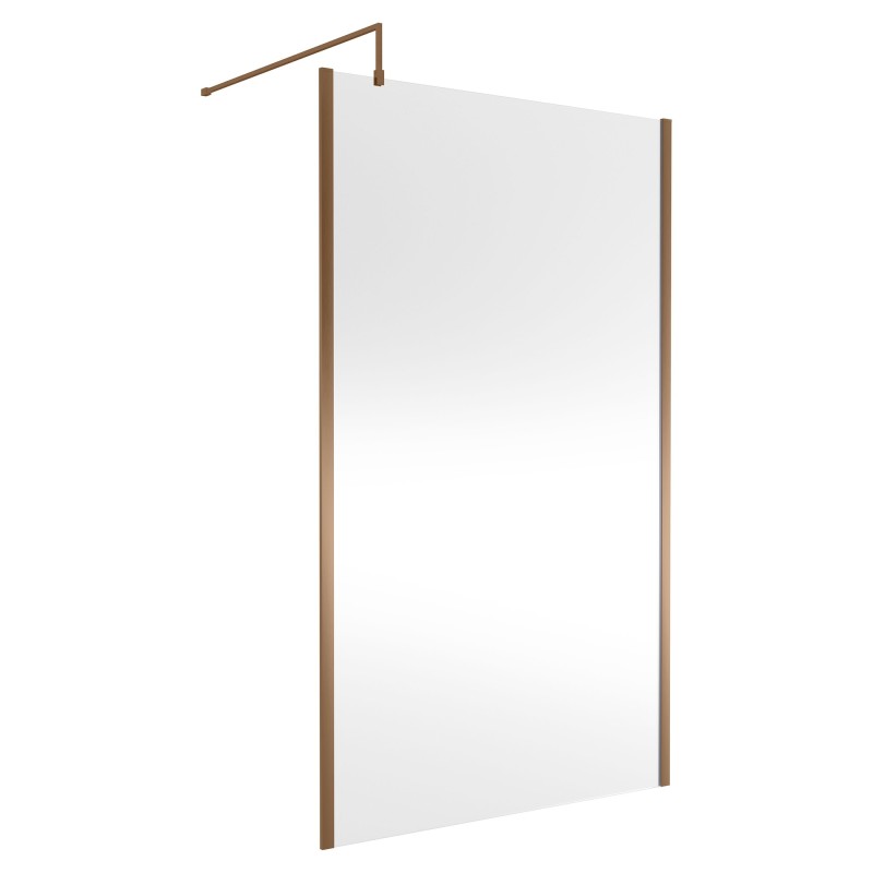 Wall Fixed 8mm Outer Framed Wetroom Screens 1850mm(H) - Brushed Bronze (Includes x1 Wall Bracket) - 8 Sizes