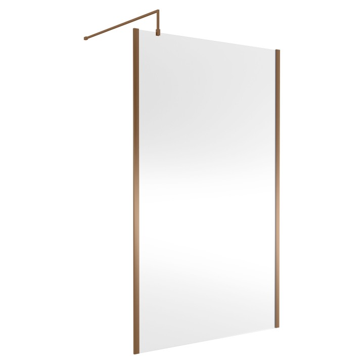Wall Fixed 8mm Outer Framed Wetroom Screens 1850mm(H) - Brushed Bronze (Includes x1 Wall Bracket) - 8 Sizes