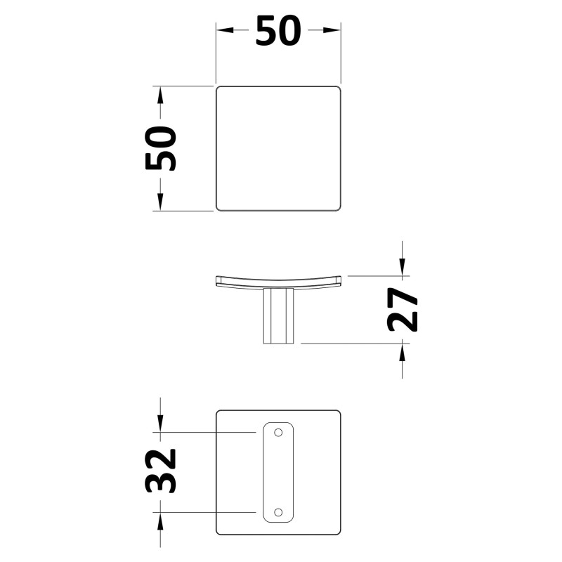 Square Dished Knob Handle - Brushed Pewter
