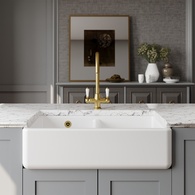 Traditional Fireclay Double Bowl Butler Sink 795mm(w) x 500mm(d) x 220mm(h)