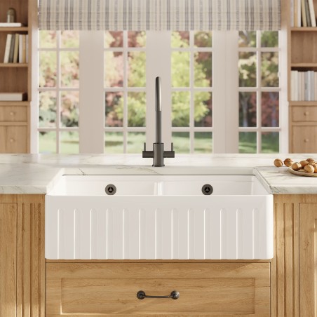 Fireclay Double Bowl Butler Sink  with Ledge 795mm(w) x 460mm(d) x 220mm(h)