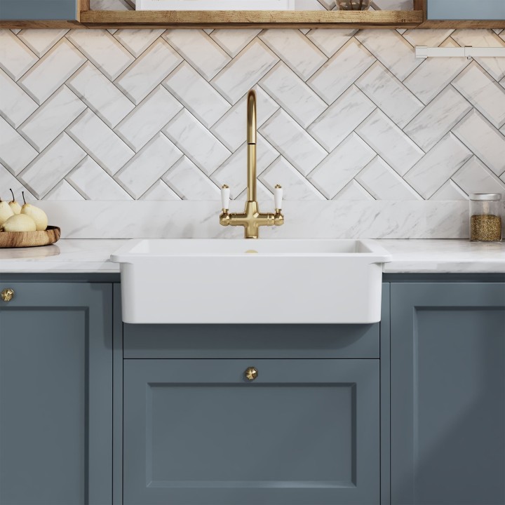 Fireclay Butler Over Mount Sink with Overflow 595mm(w) x 460mm(d) x 200mm(h)