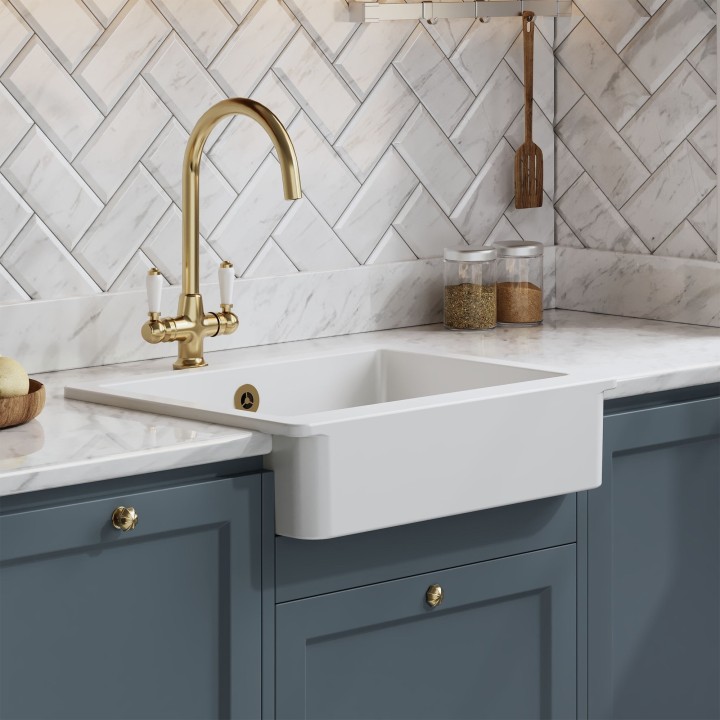 Fireclay Butler Over Mount Sink with Overflow 595mm(w) x 460mm(d) x 200mm(h)