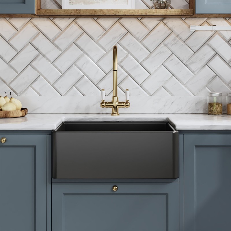 Black Fireclay Butler Sink 595mm(w) x 450mm(d) x 220mm(h)