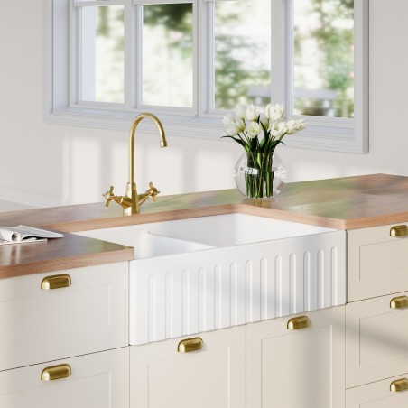 Fluted Fireclay Butler Sink Stepped Weir 795mm(w) x 500mm(d) x 220mm(h)